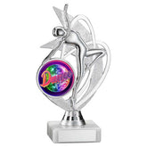 SILVER 'DANCE/GYM' FIGURE ASSEMBLED ON MARBLE (2in CEN) - 7in